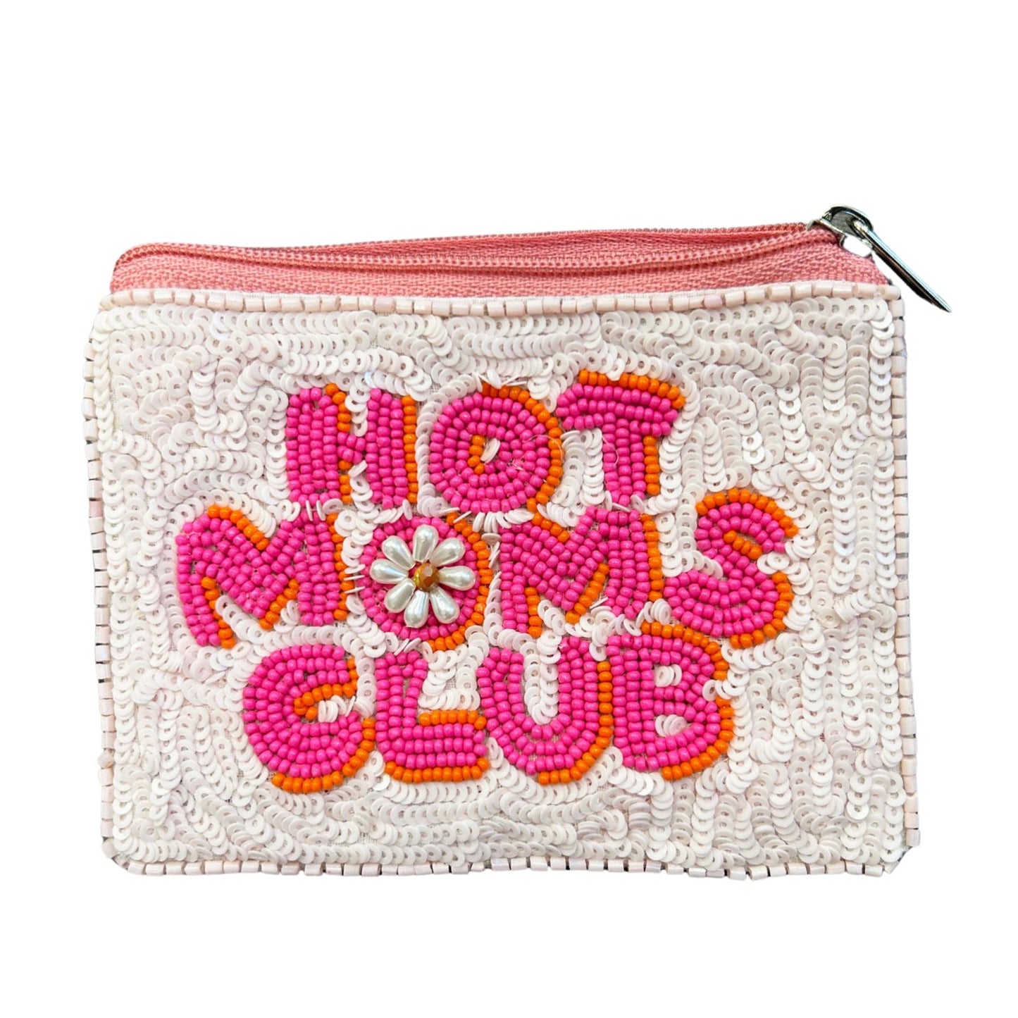 Hot Moms Club Beaded Zipper Coin & Card Bag