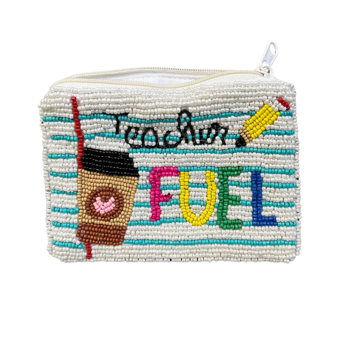 Teacher Fuel Coffee Beaded Zipper Coin & Card Bag