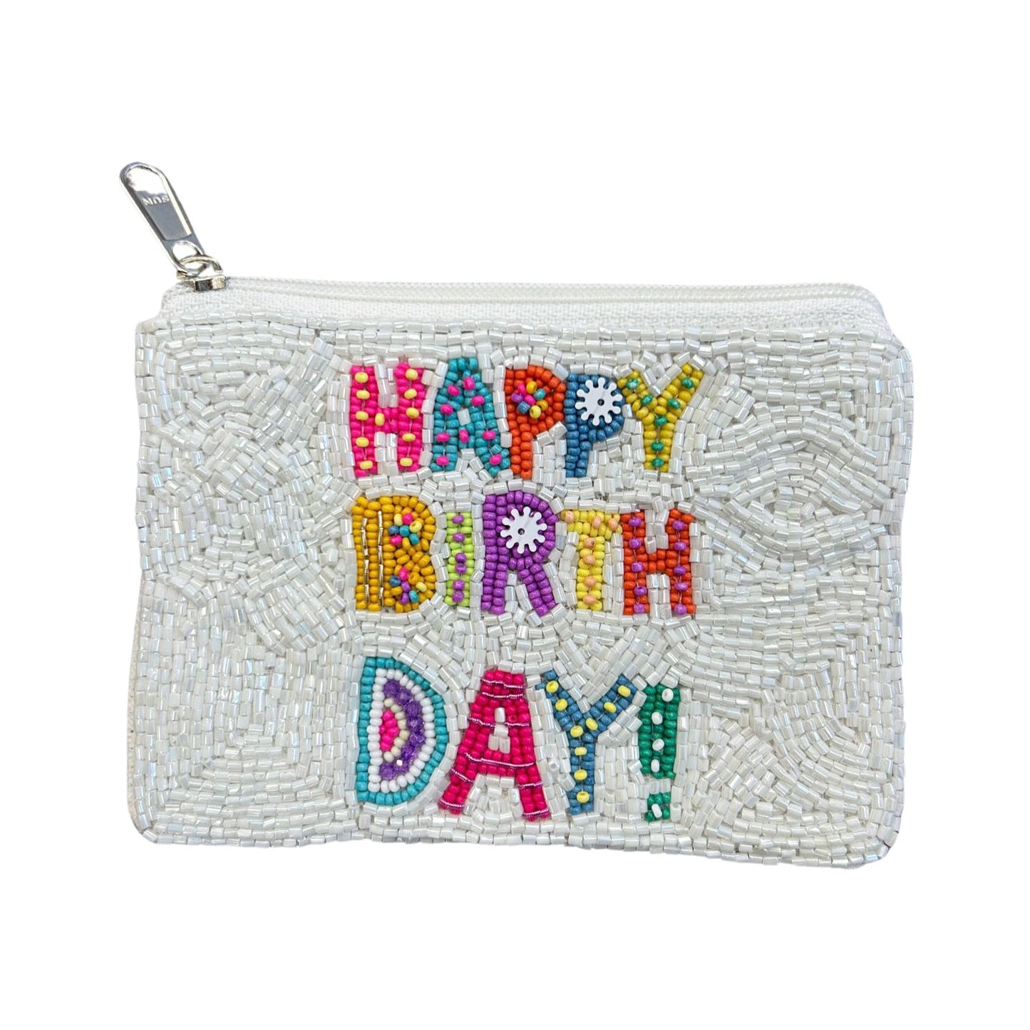 Happy Birthday Beaded Zipper Coin & Card Bag