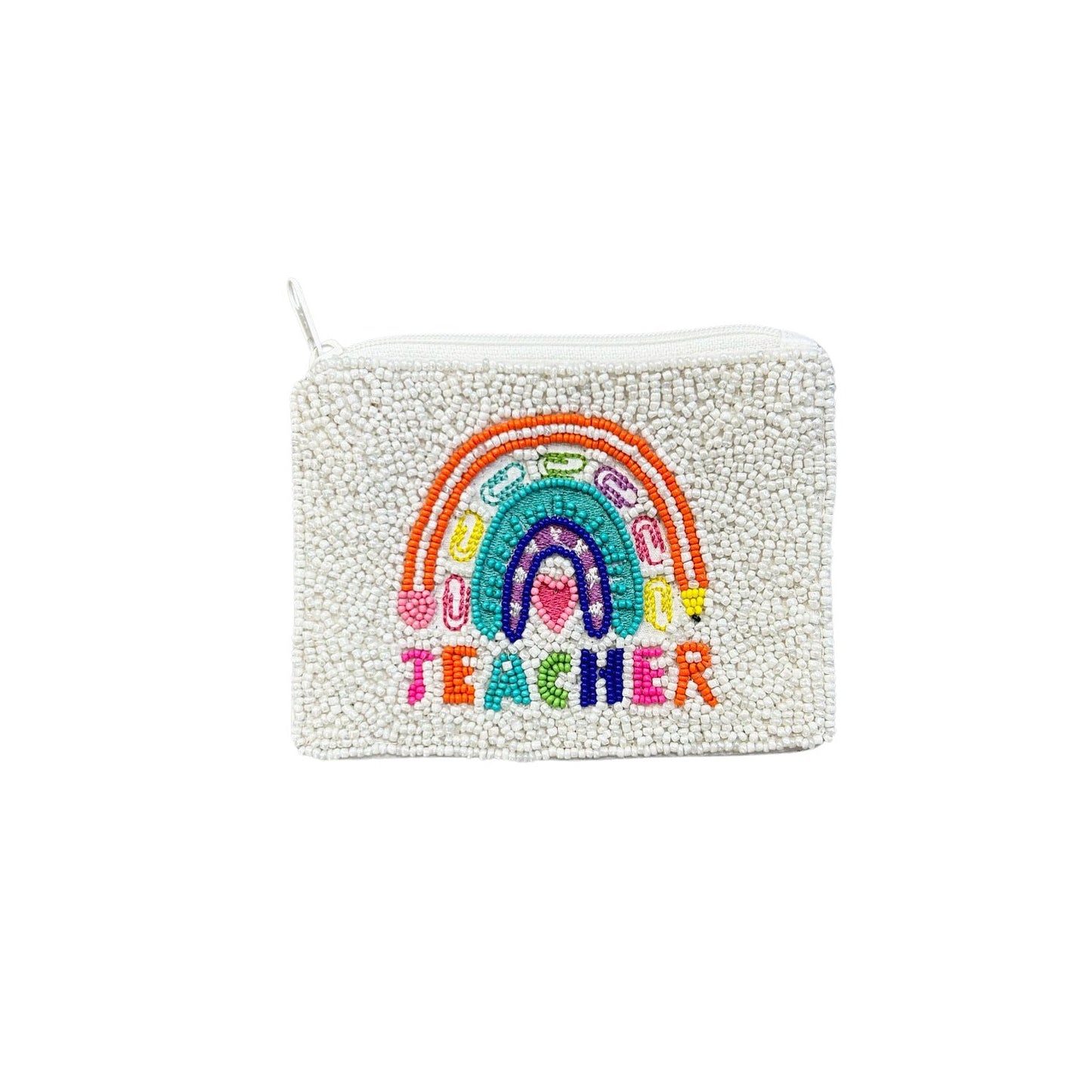 Rainbow Teacher Beaded Zipper Coin & Card Bag