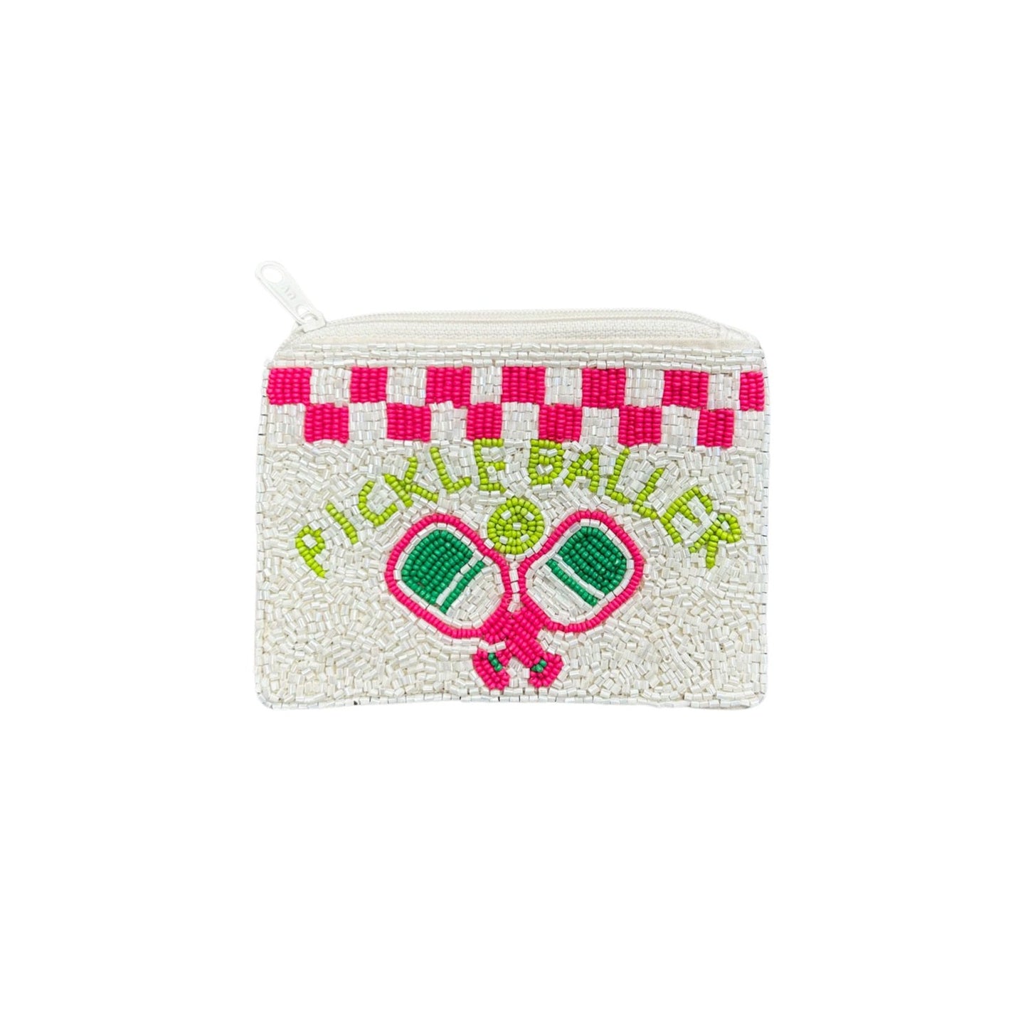 Pickleballer Beaded Zipper Coin & Card Bag