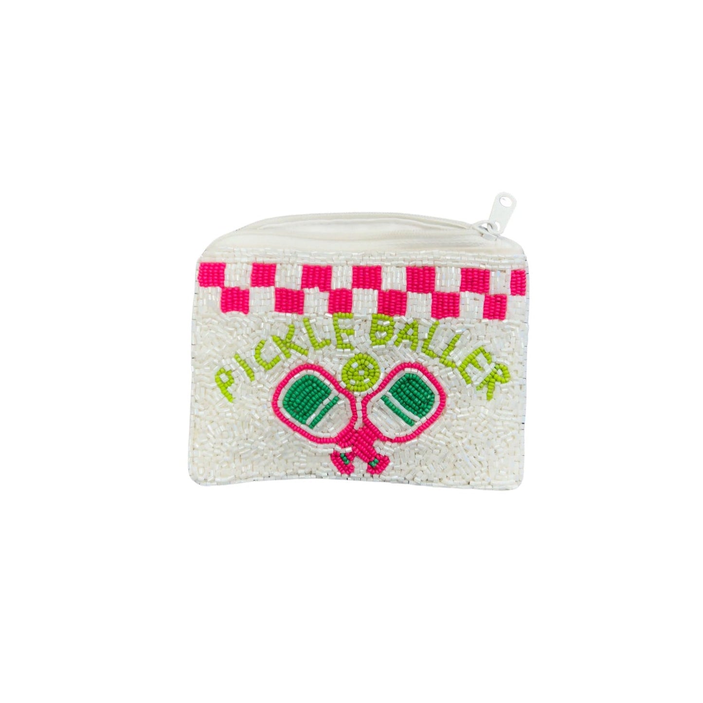 Pickleballer Beaded Zipper Coin & Card Bag