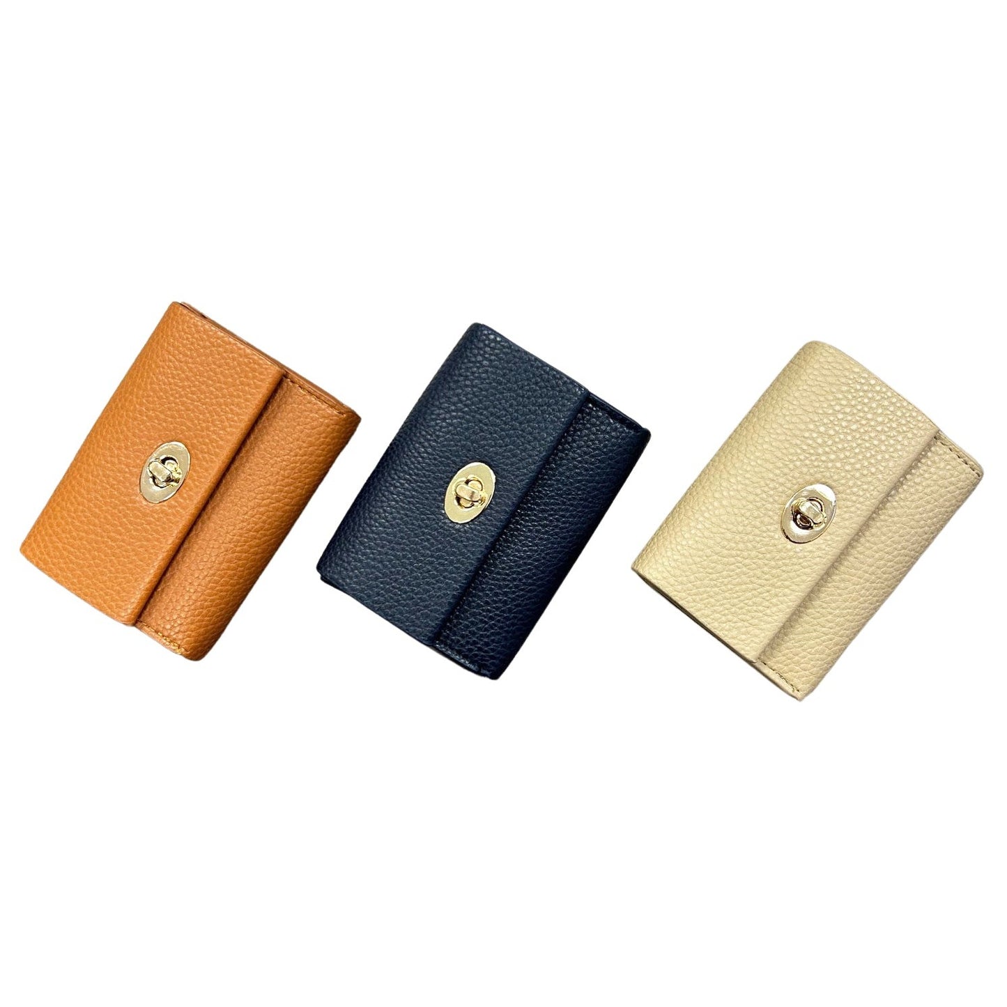 Turn Lock Faux Leather Wallet With Gold Clasp- In 3 Colors