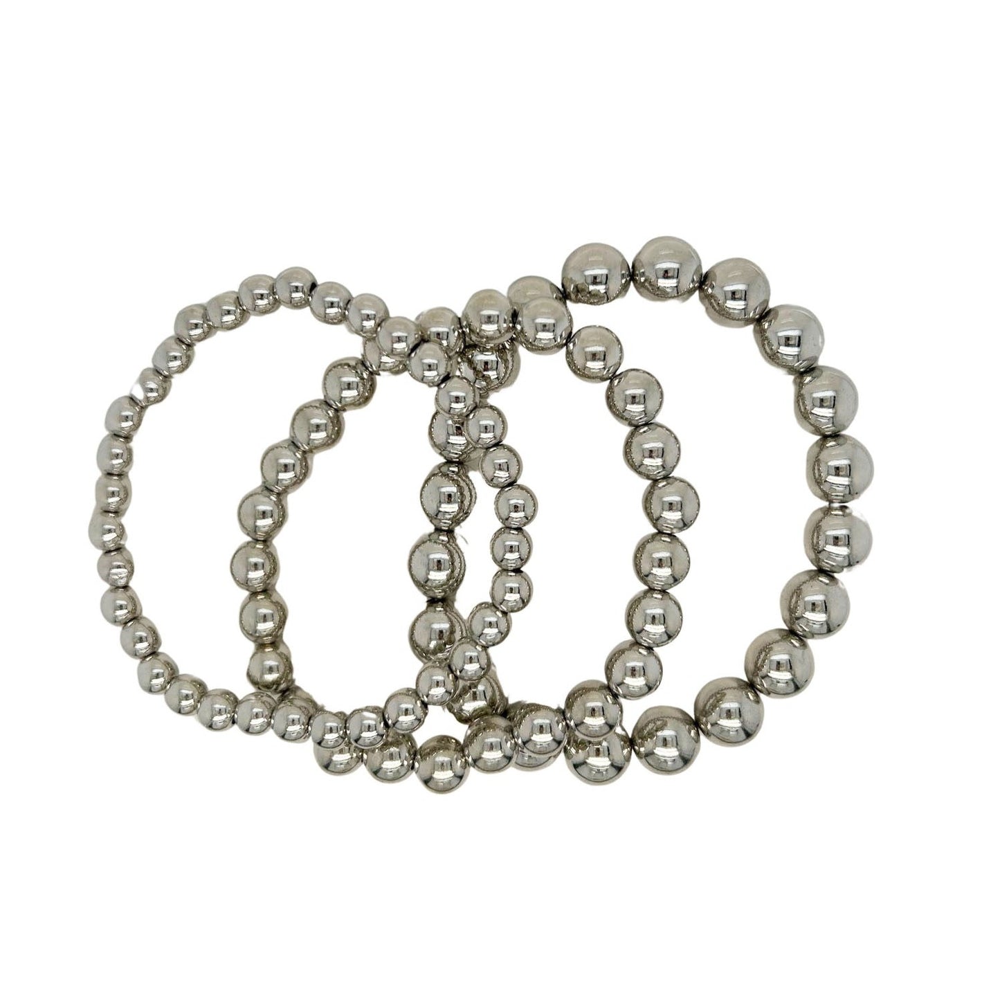 Silver Round Beaded Stretch Bracelet - In 3 Sizes