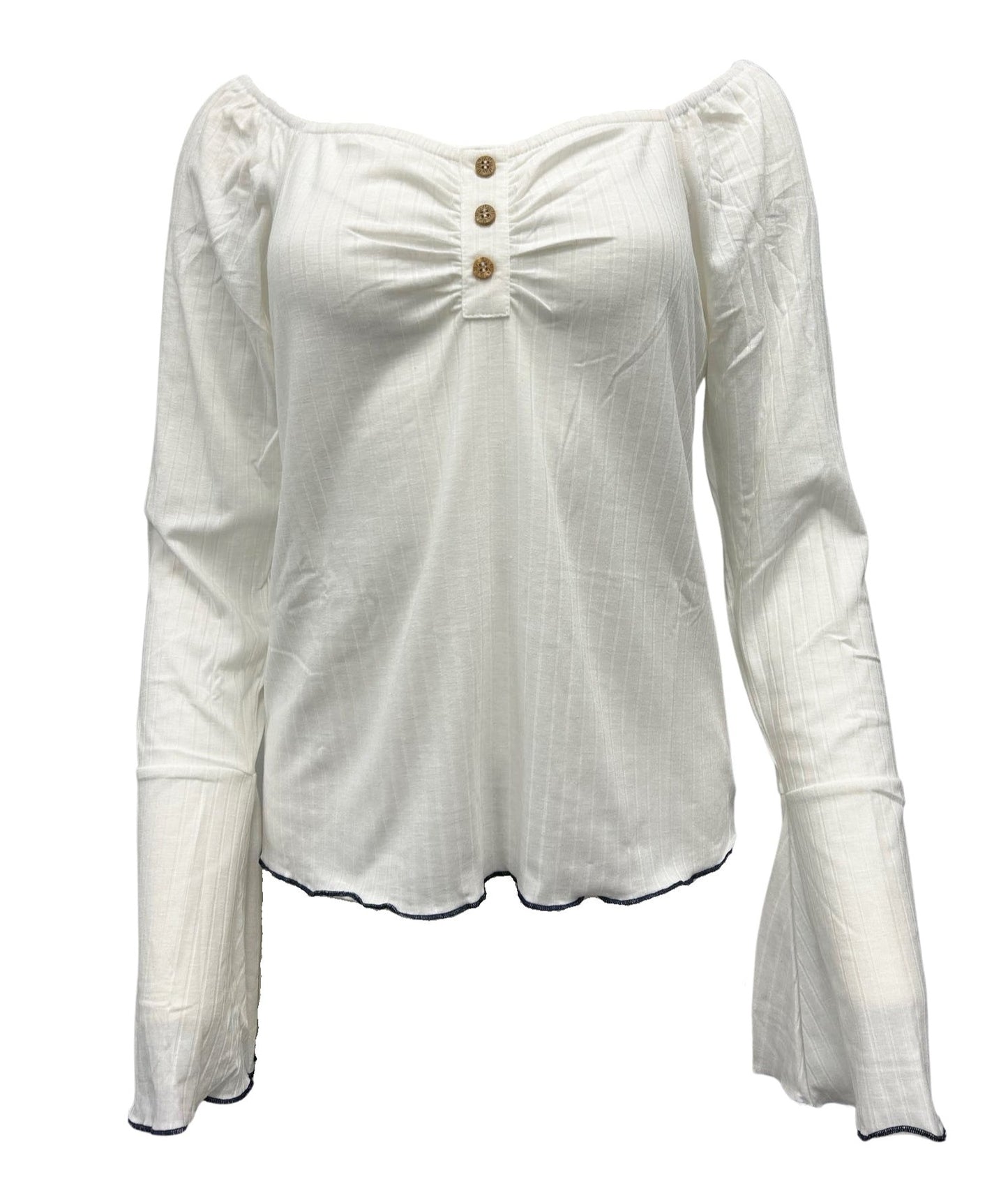 Bell Sleeve Ribbed Jersey Knit Top - White