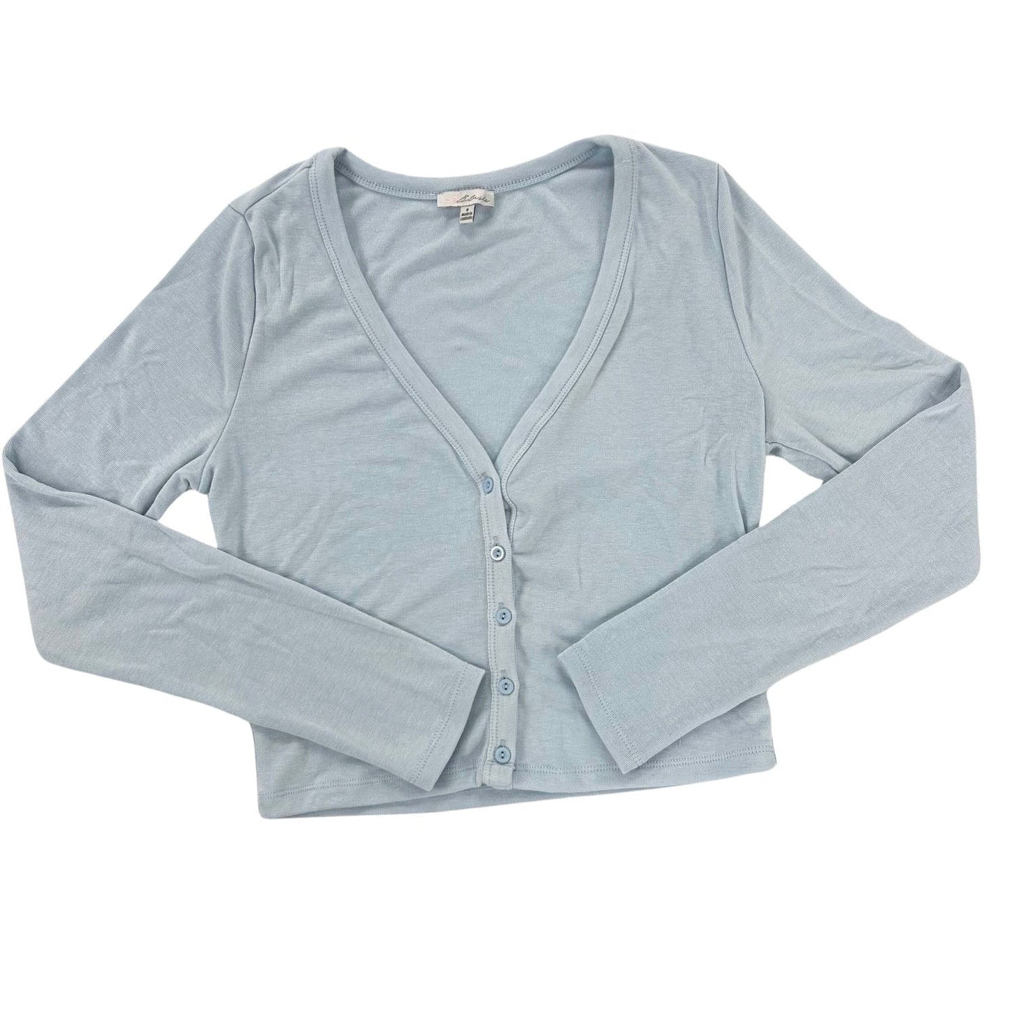 V-Neck Long Sleeve Button Cardigan Top - Light Blue