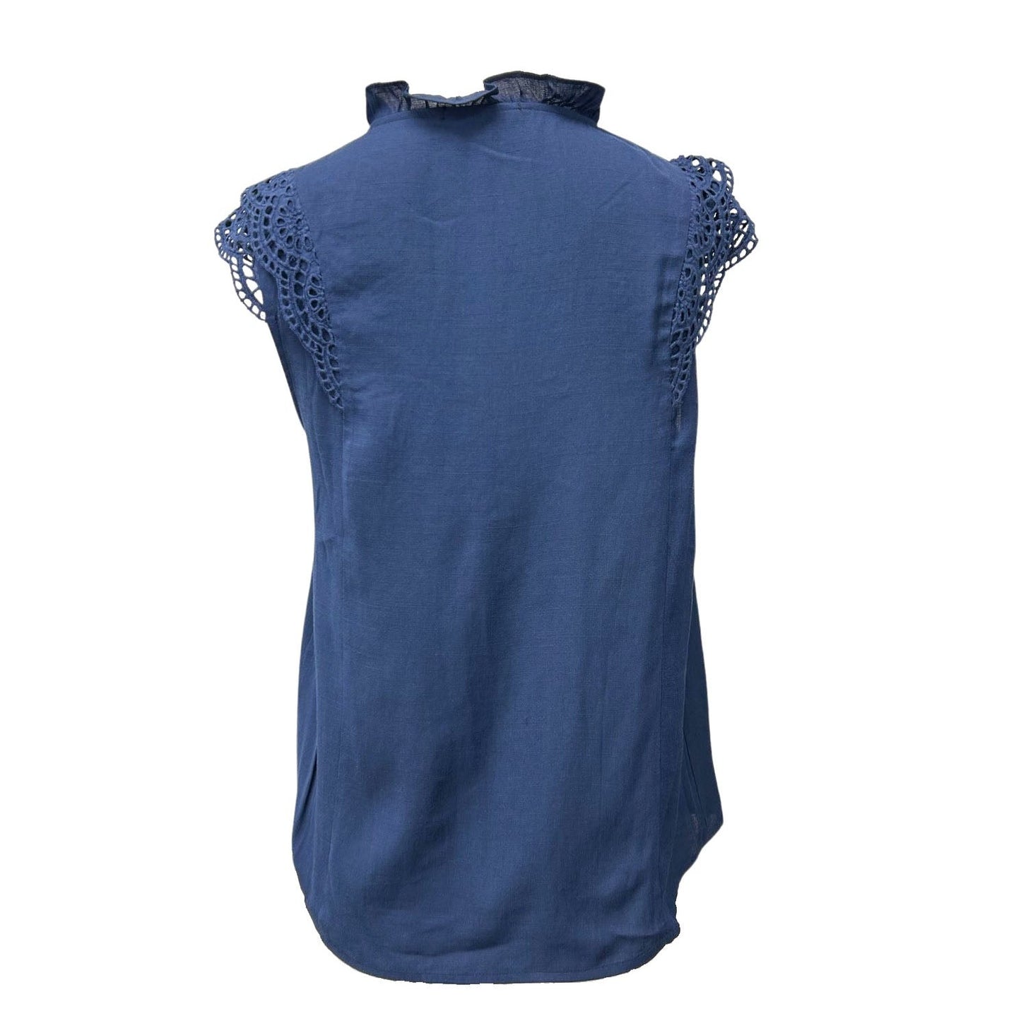 Eyelet Detailed Cap Sleeve Babydoll Top - Navy Blue