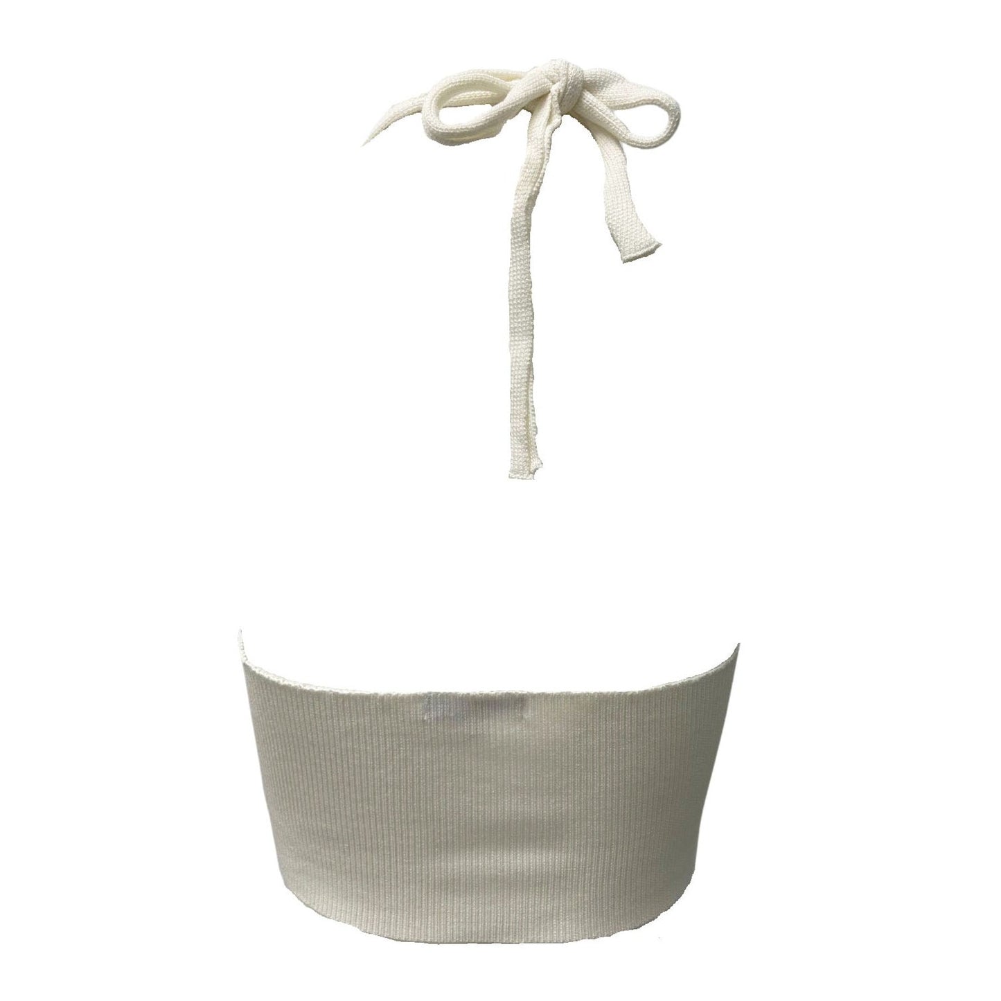 Pearl Knit Triangle Halter Tie Crop Top - Ivory