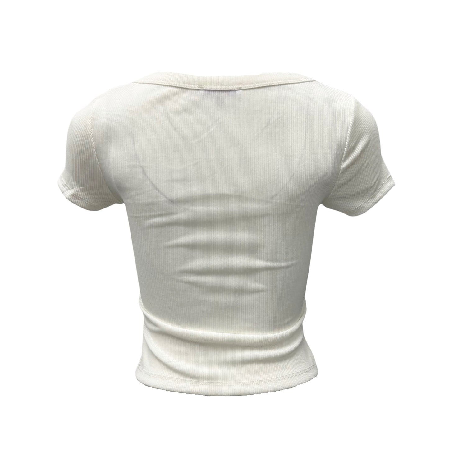 Perfect Tee 3 Snap Scoop Neck Ribbed Top - Ivory