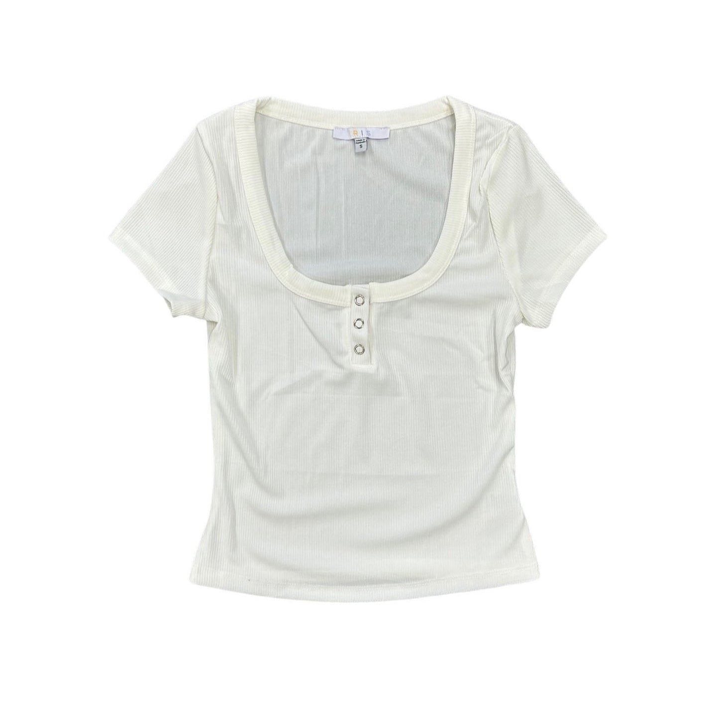 Perfect Tee 3 Snap Scoop Neck Ribbed Top - Ivory