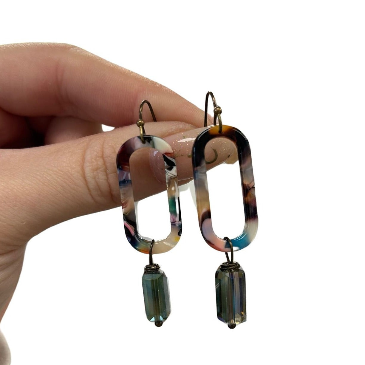 Iridescent Charm Oval Hook Earrings - Hand Made