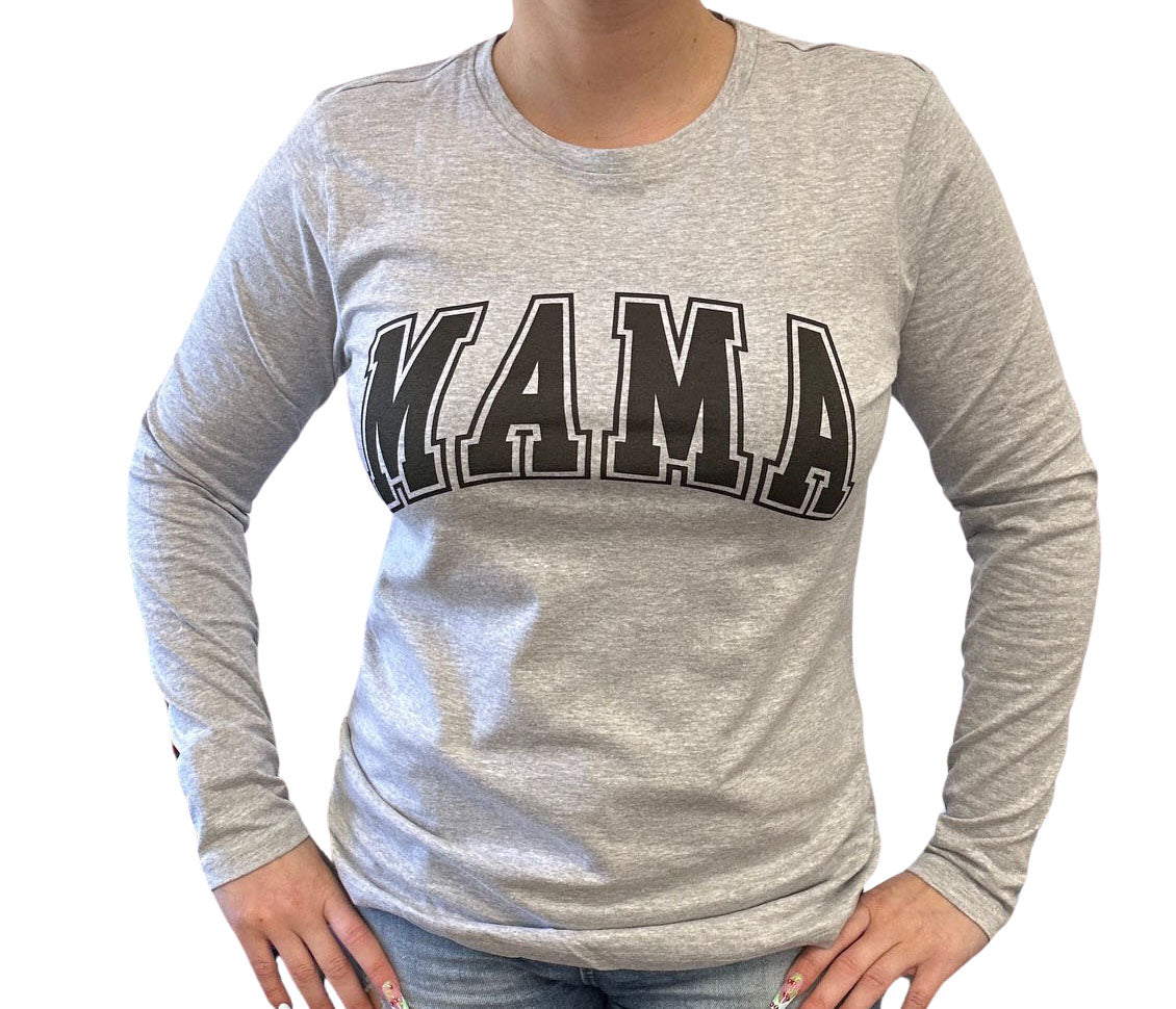 Mama Long Sleeve Ladies fit Tee - Grey