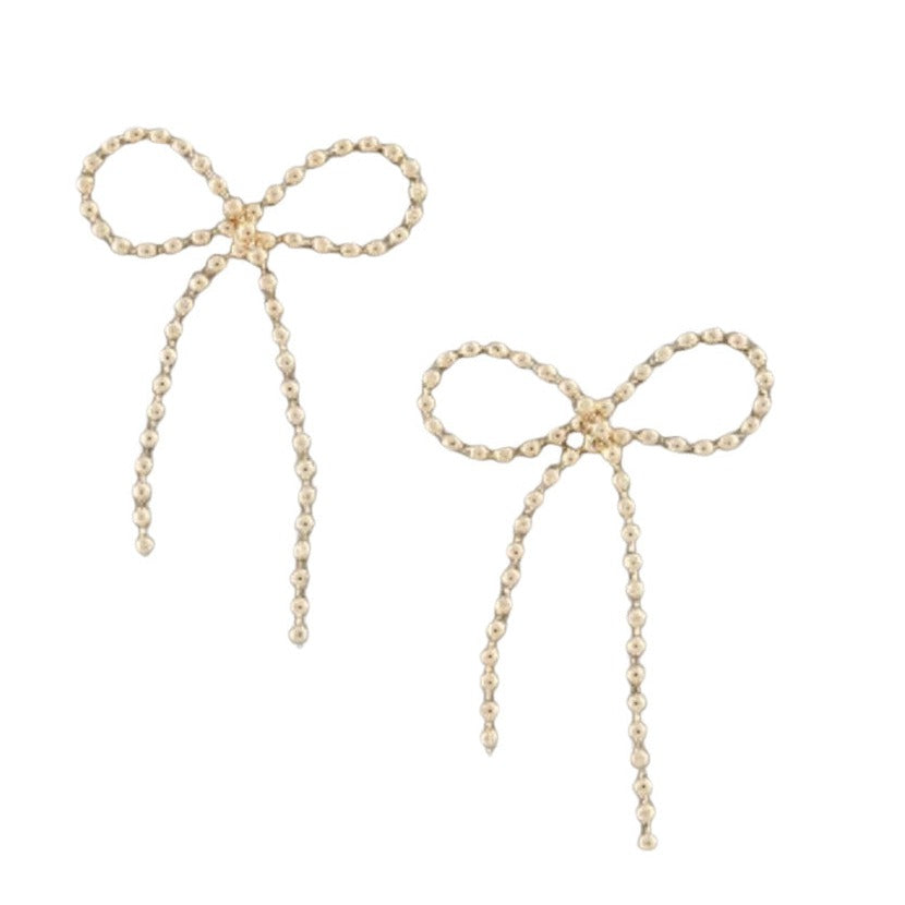 Dangling Ball Link Chain Bow Earrings - Gold