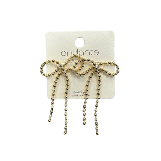 Dangling Ball Link Chain Bow Earrings - Gold