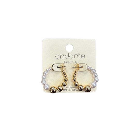 Pearl & Gold Ball Graduated Hoop Earrings