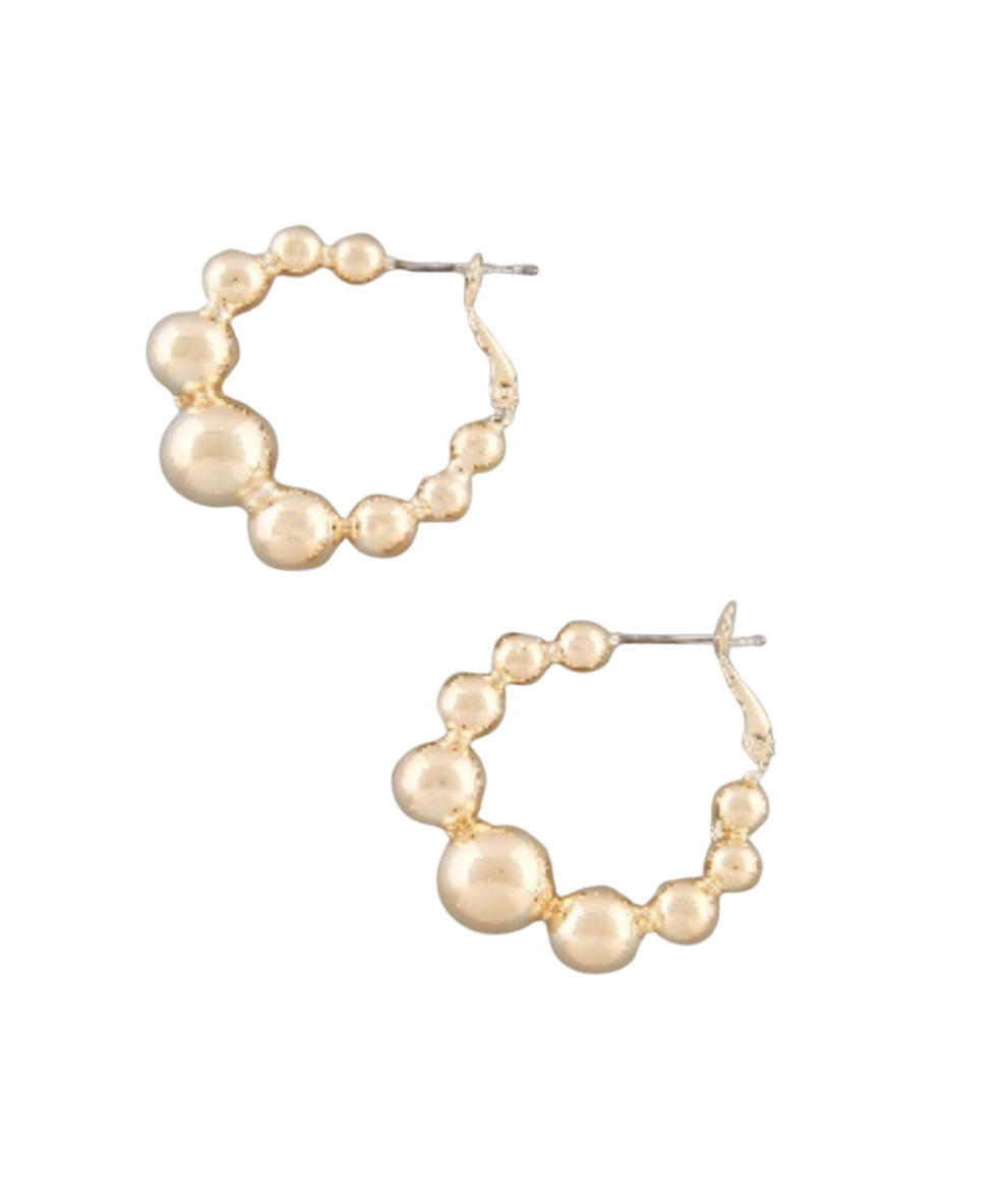 Graduated Gold Bead Latch Back Hoop Earrings