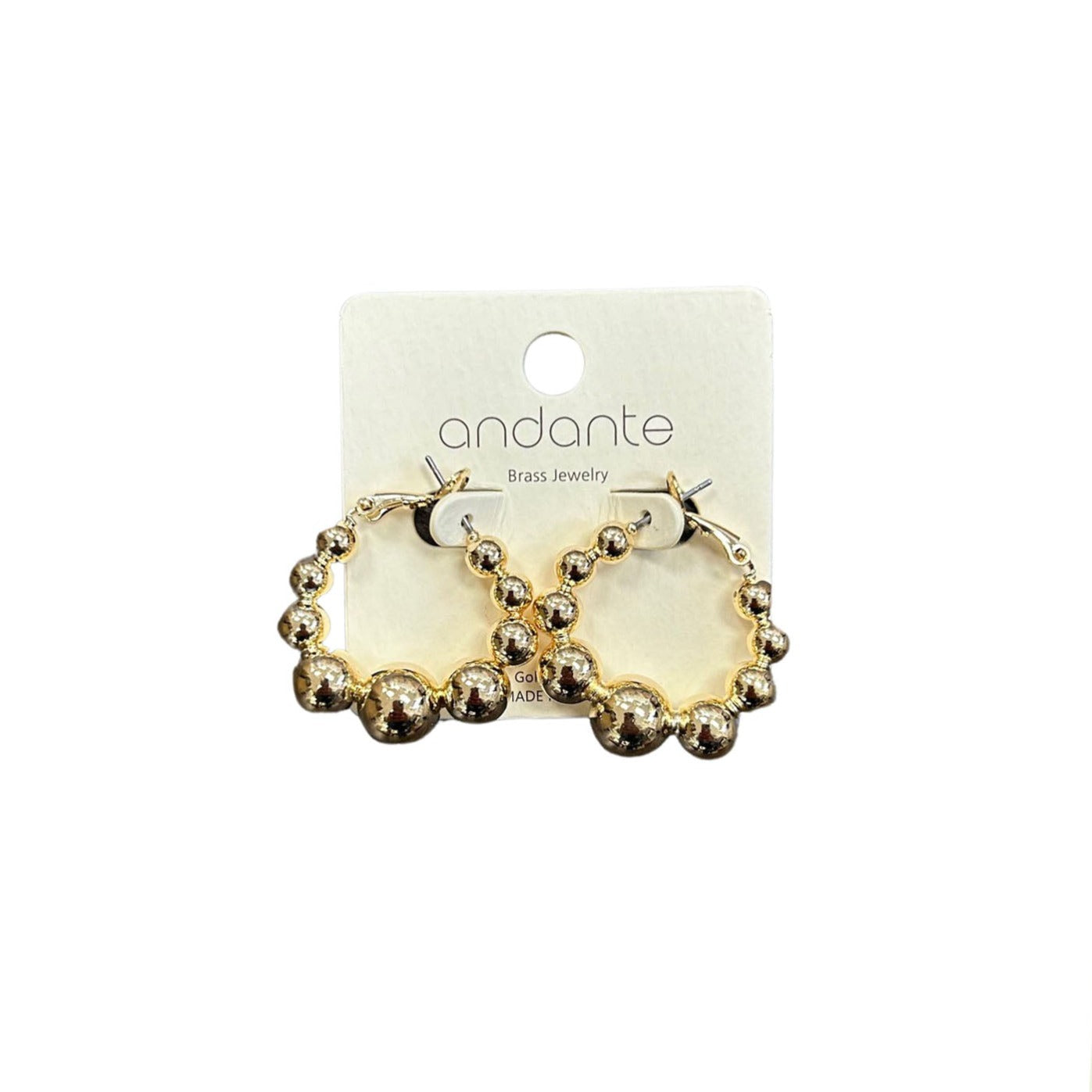 Graduated Gold Bead Latch Back Hoop Earrings