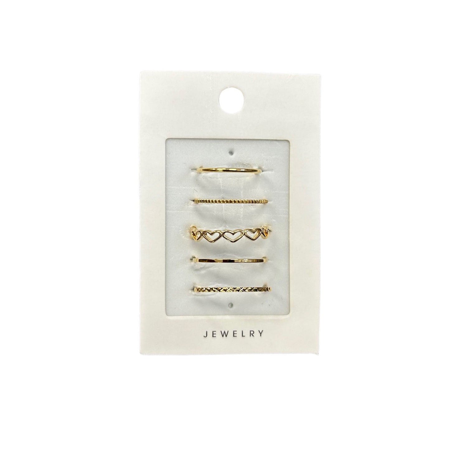 Golden Heart Thin Band Ring Pack - 5 Rings