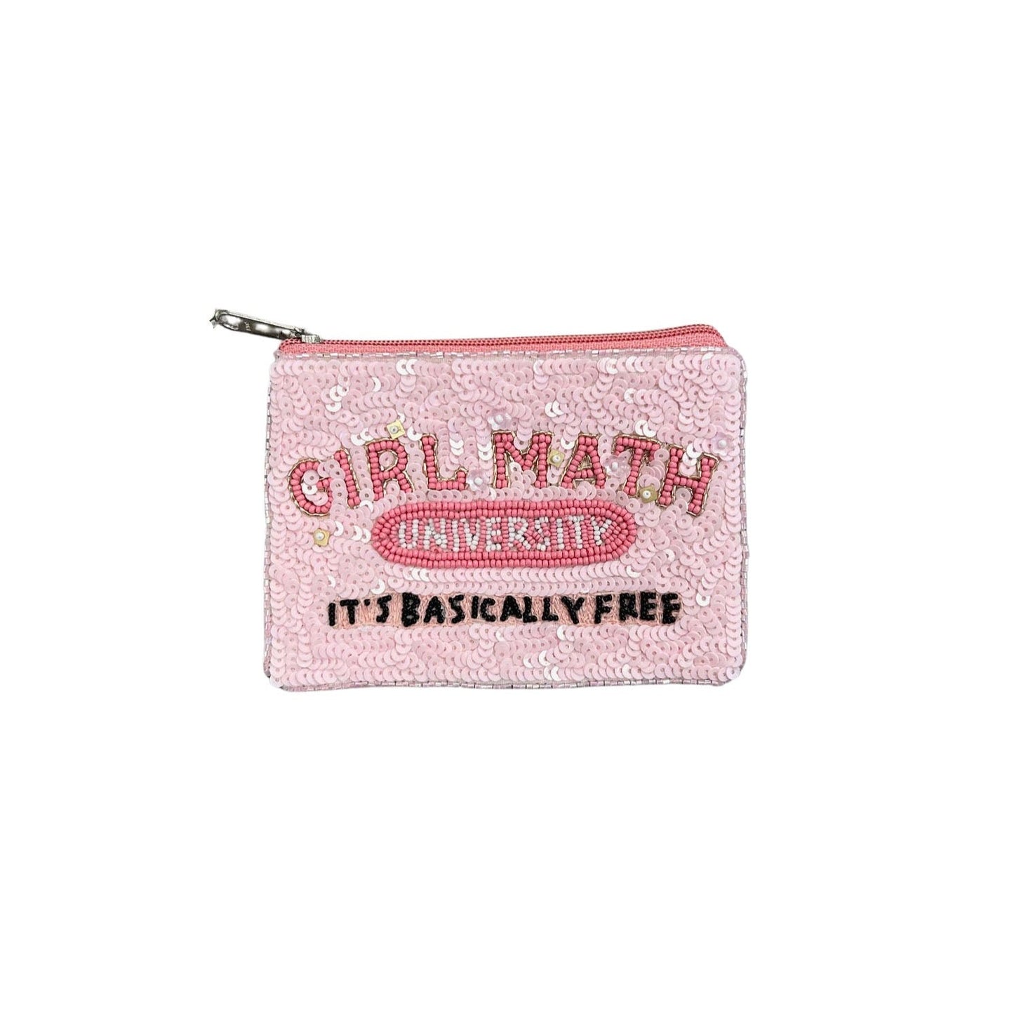 Girl Math University - It's Basically Free - Beaded Zipper Coin & Card Bag