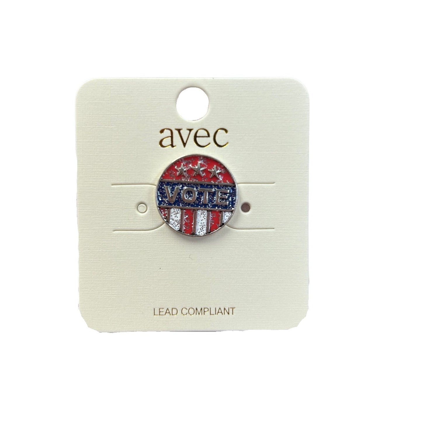 VOTE Patriotic USA Glittering Push Back Button Pin - In Gold & Silver