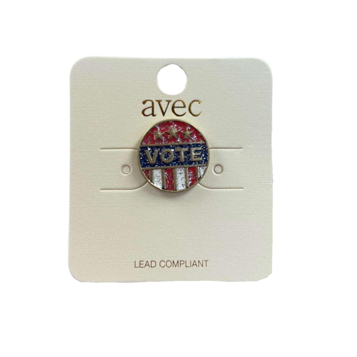 VOTE Patriotic USA Glittering Push Back Button Pin - In Gold & Silver