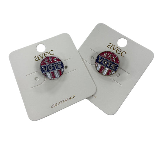 VOTE Patriotic USA Glittering Push Back Button Pin - In Gold & Silver