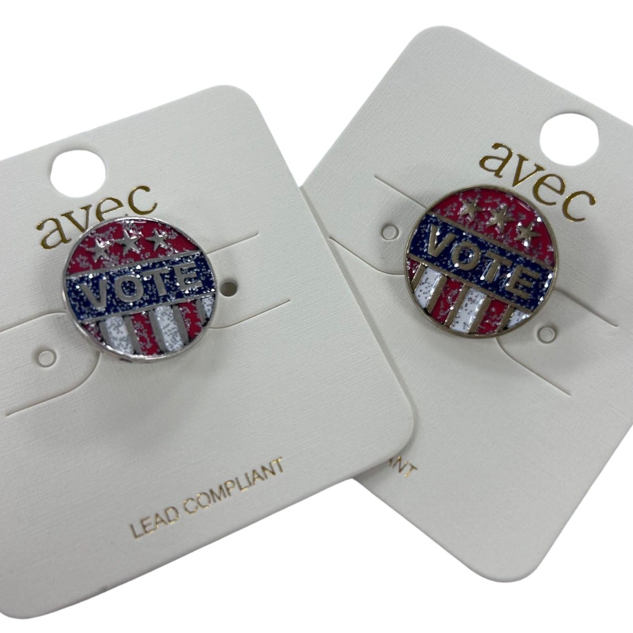 VOTE Patriotic USA Glittering Push Back Button Pin - In Gold & Silver