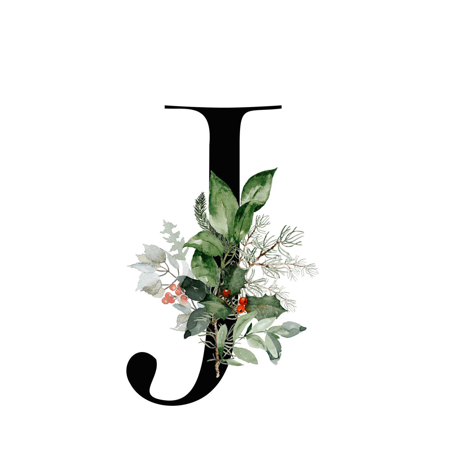 Winter Holly Initial Mug - Every Letter Available