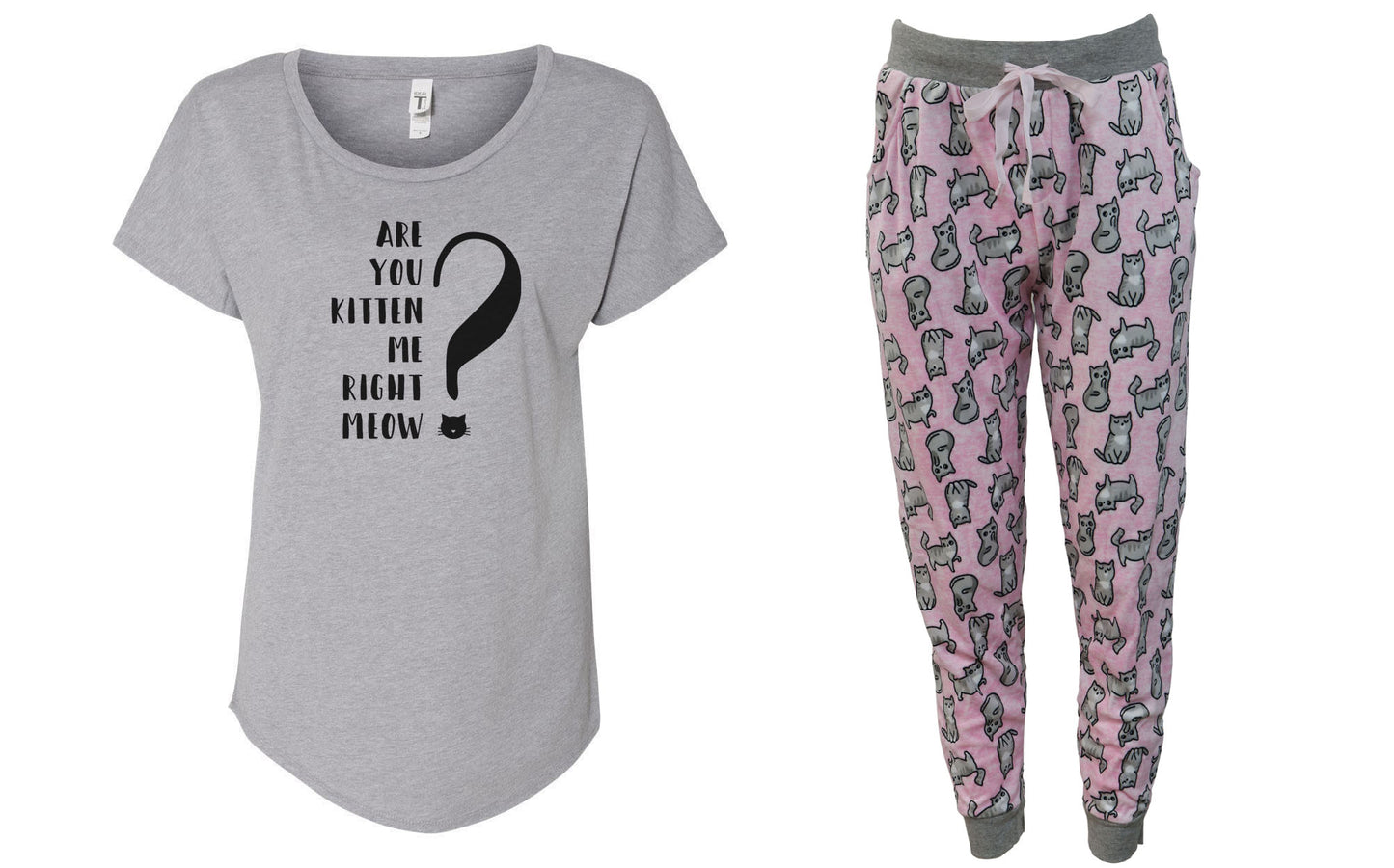 Are Yo Kitten Me Right Meow? Cat Pink Pajama Jogger Set