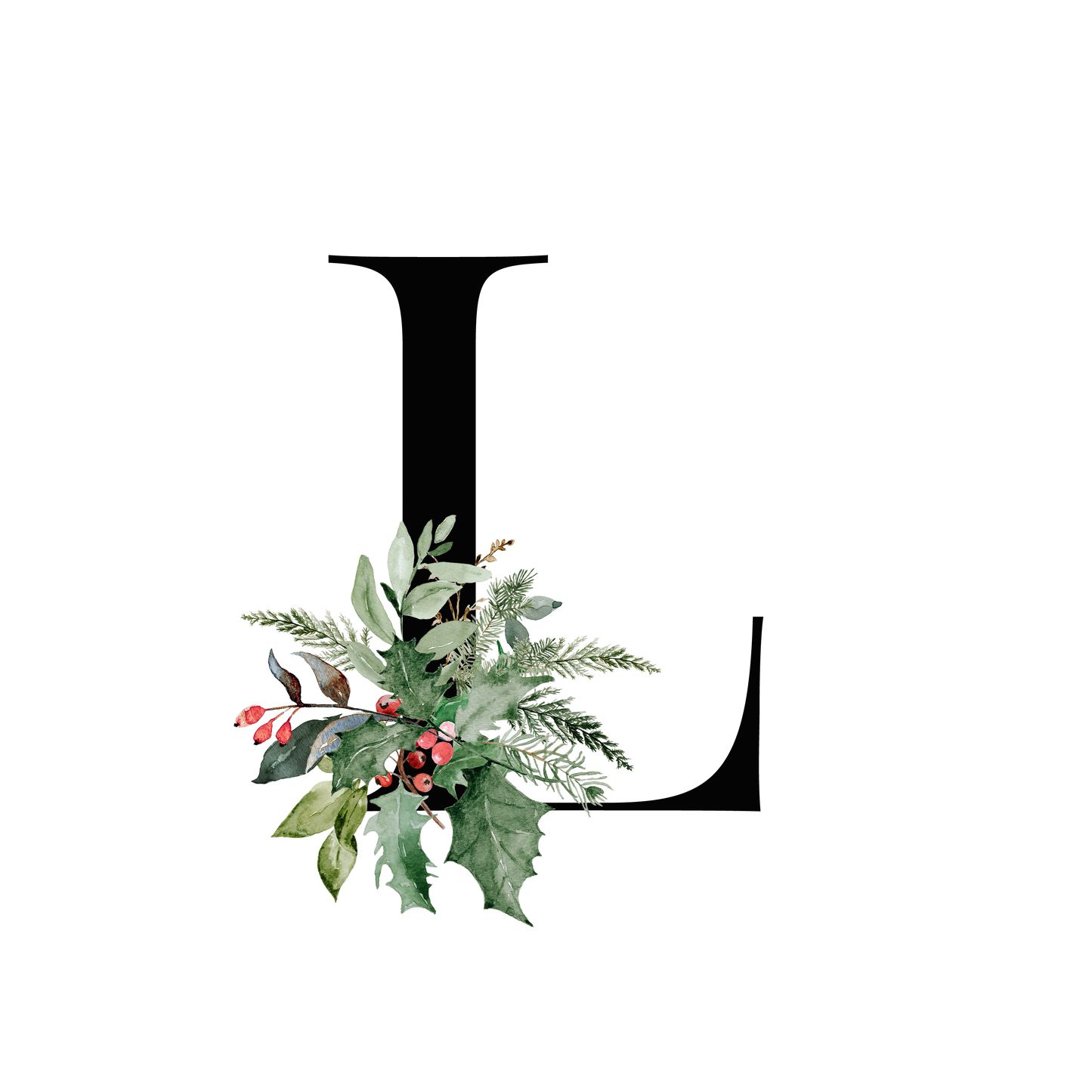 Winter Holly Initial Mug - Every Letter Available