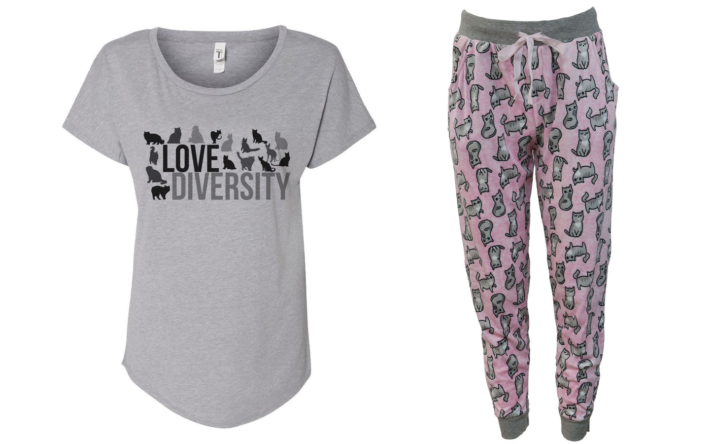 Love Diversity Cat Pink Pajama Jogger Set