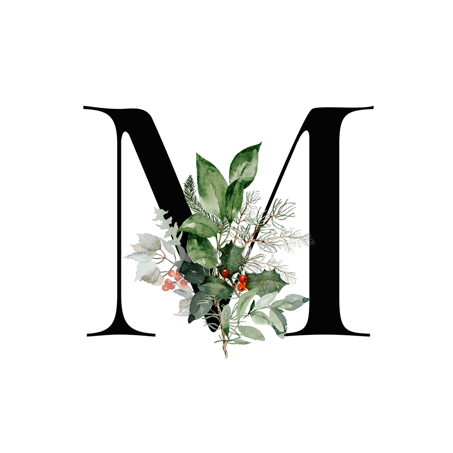 Winter Holly Initial Mug - Every Letter Available