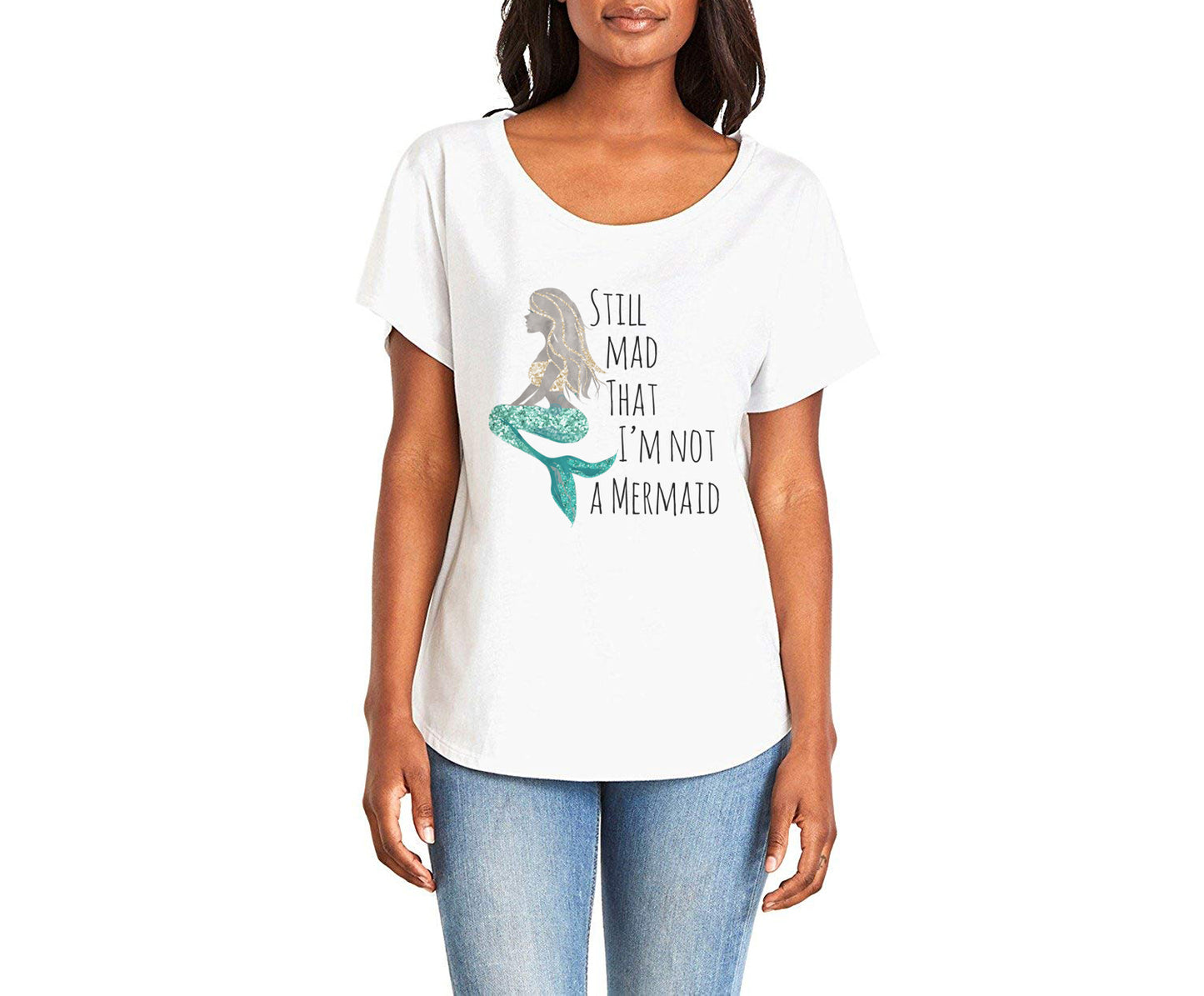 Still Mad That I'm Not A Mermaid Ladies Tee Shirt - In Grey & White