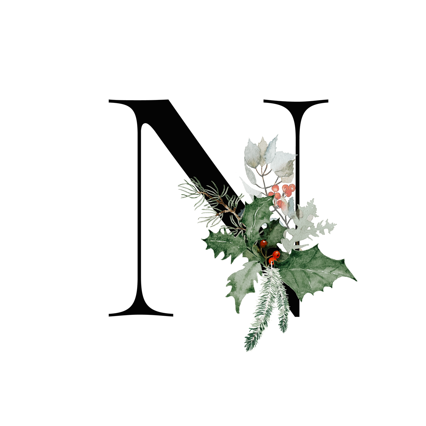 Winter Holly Initial Mug - Every Letter Available