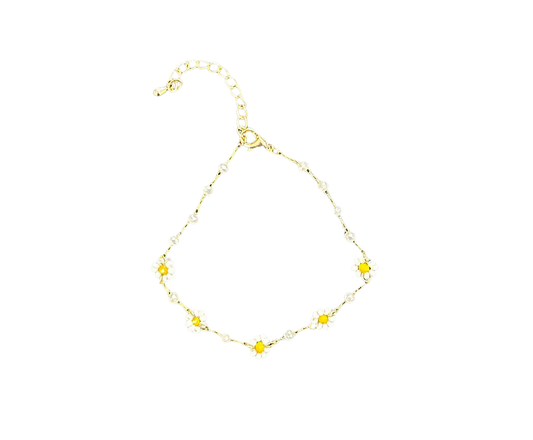 Delicate 5 Flower Daisy Adjustable Bracelet - Gold