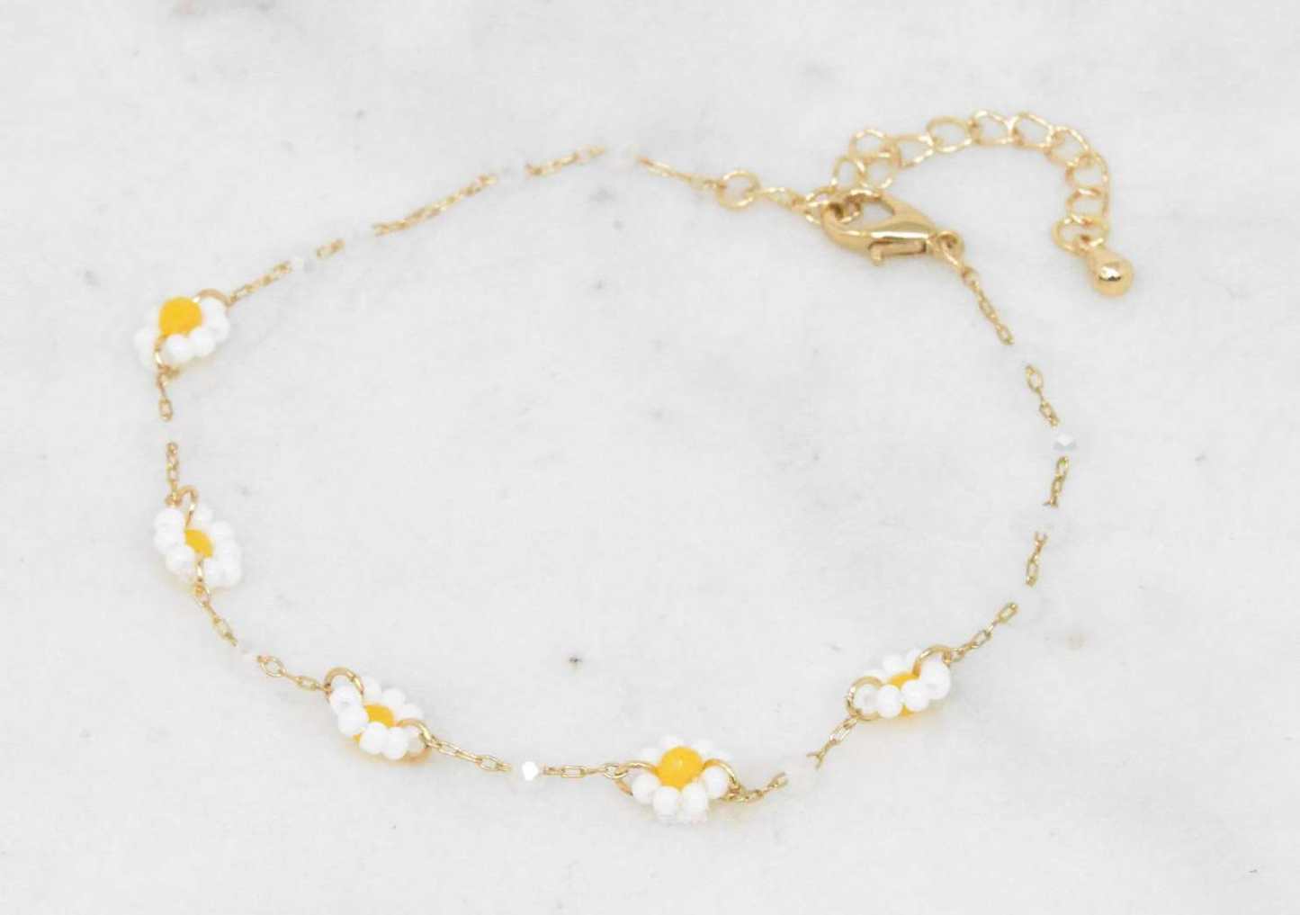 Delicate 5 Flower Daisy Adjustable Bracelet - Gold