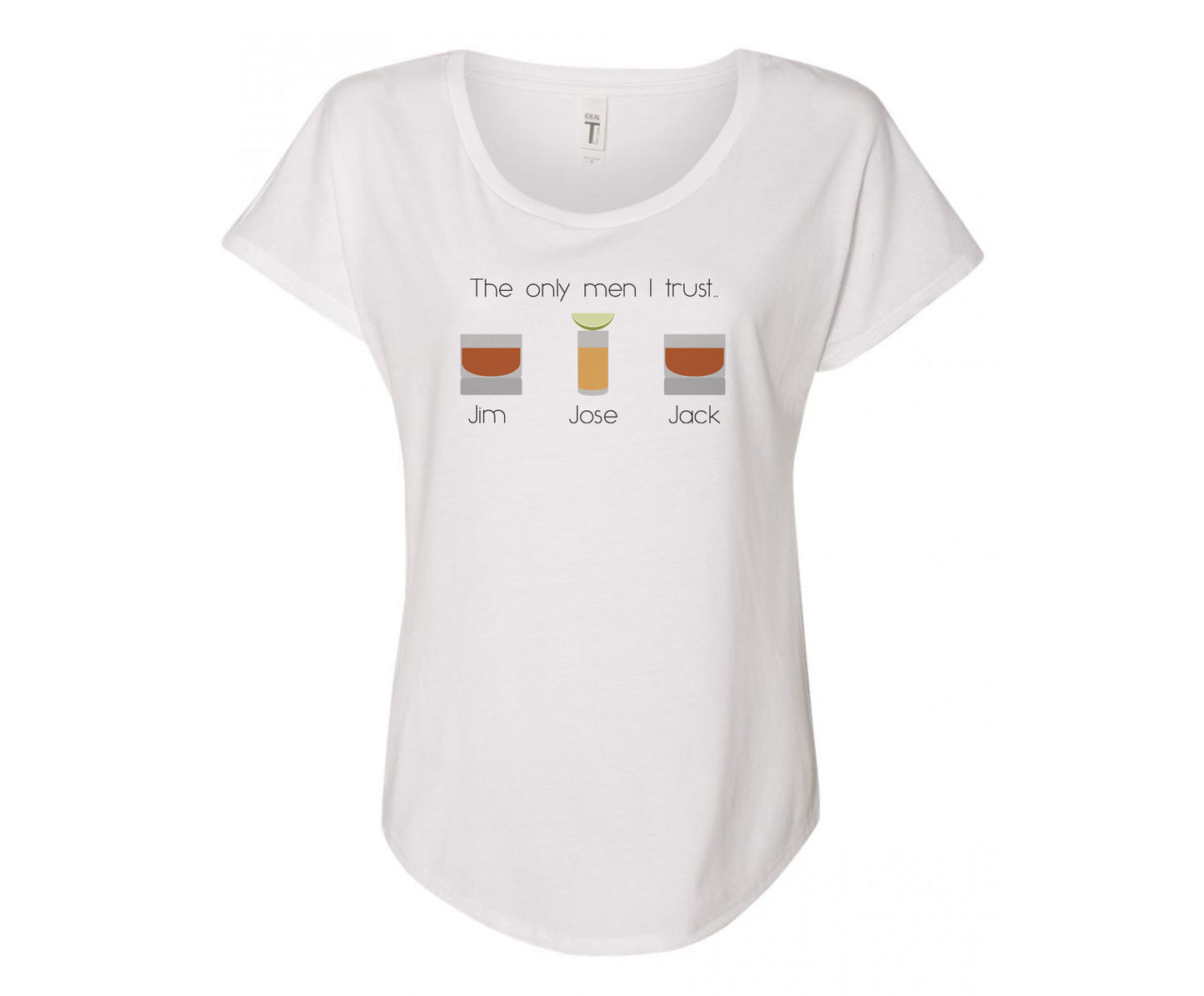 The Only Men I Trust, Jim Jose Jack Ladies Tee Shirt - In Grey & White
