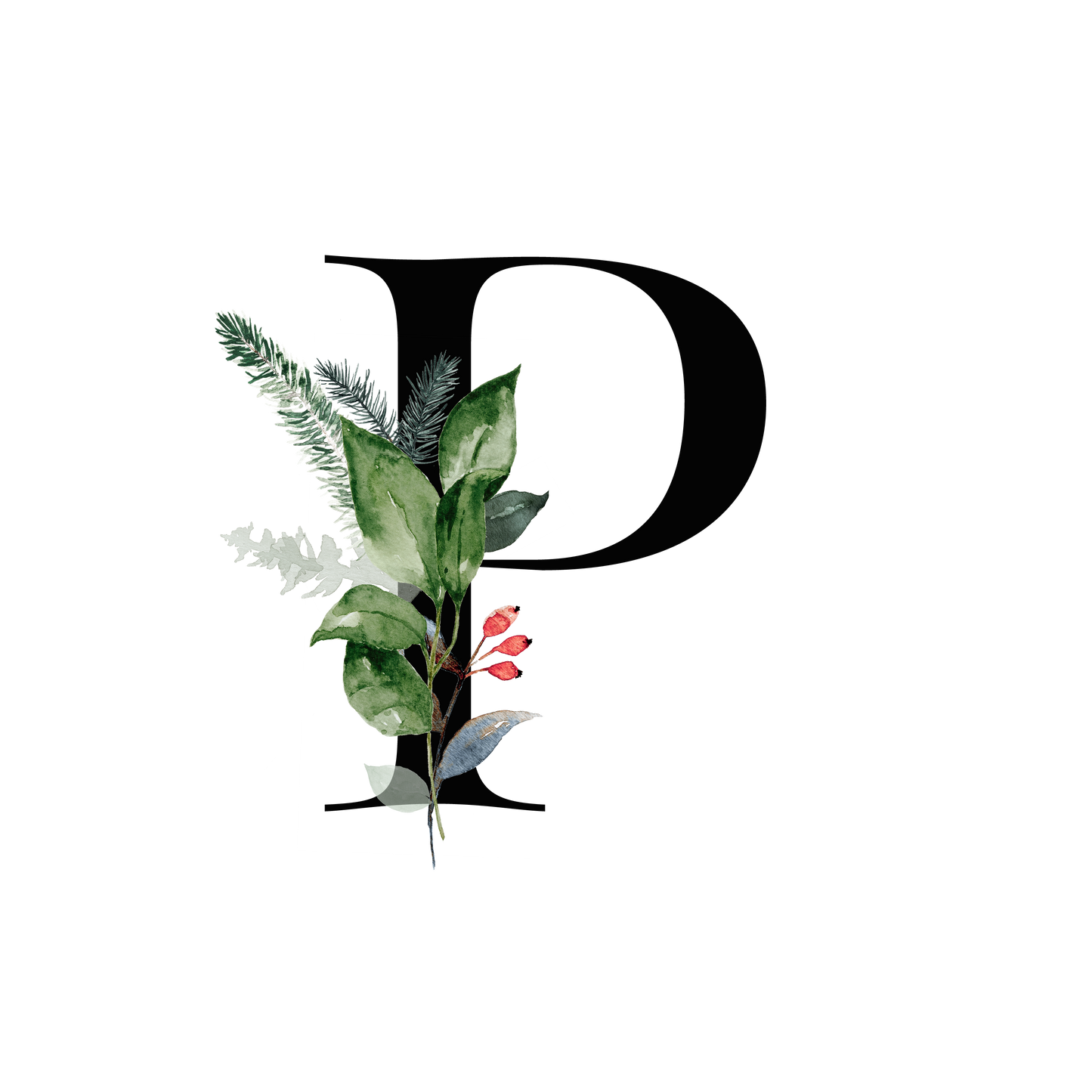 Winter Holly Initial Mug - Every Letter Available