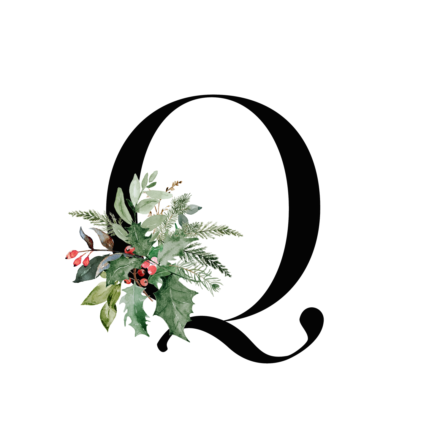 Winter Holly Initial Mug - Every Letter Available