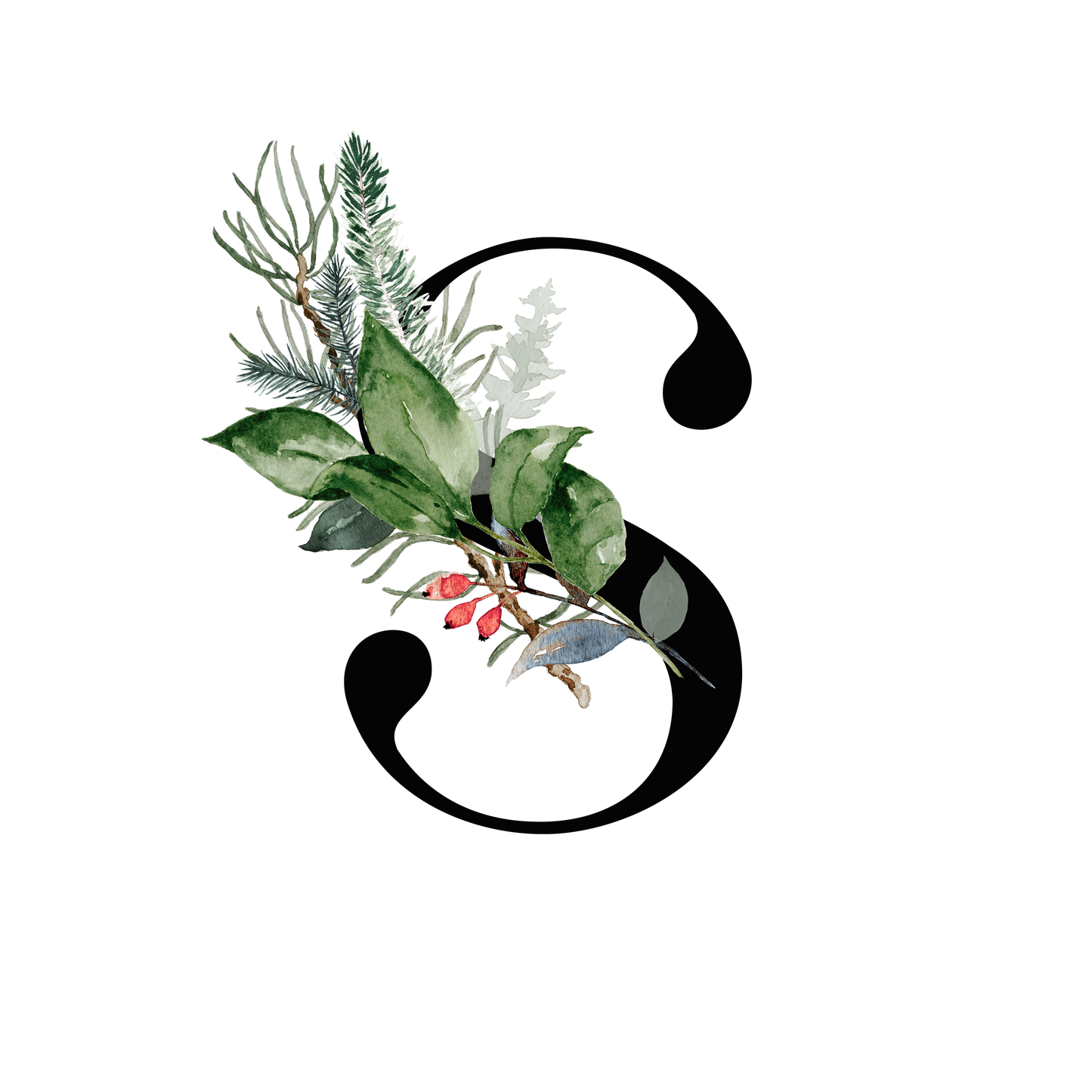 Winter Holly Initial Mug - Every Letter Available