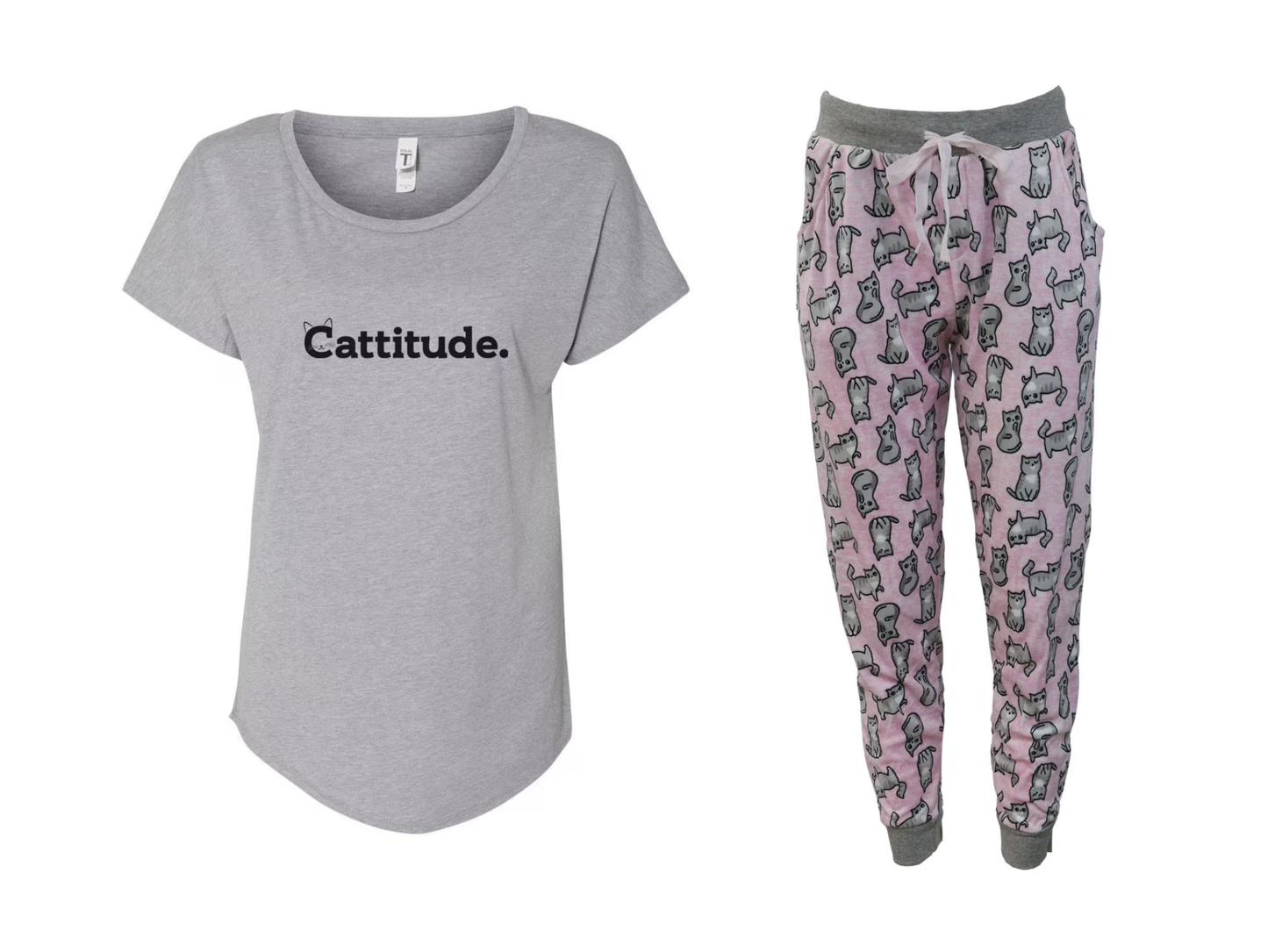 Cattitude Cat Pink Pajama Jogger Set