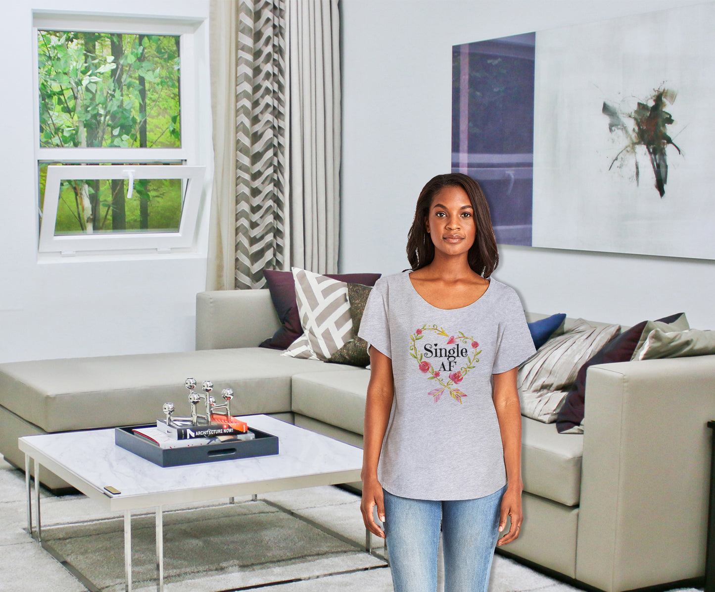 Single AF Ladies Tee Shirt - In Grey & White