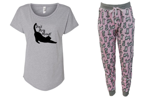 Don't Stress Meowt Pink Pajama Jogger Set