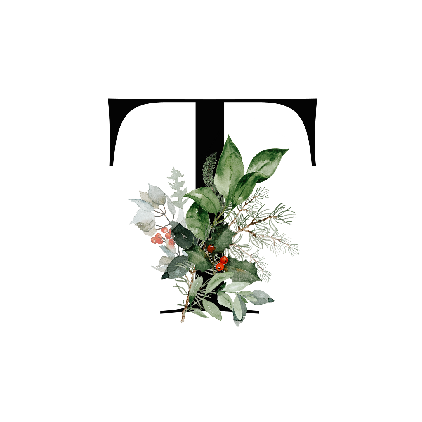Winter Holly Initial Mug - Every Letter Available