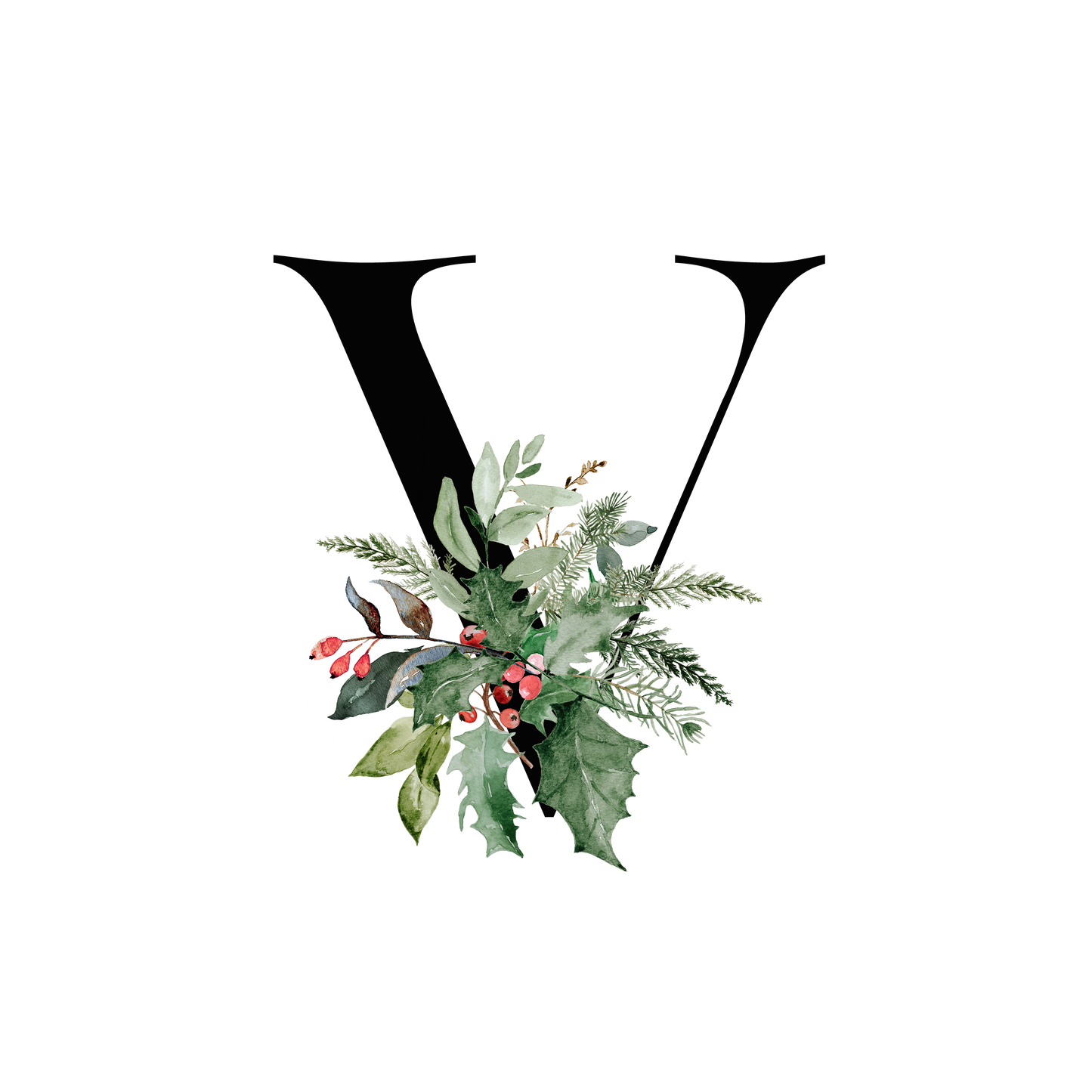 Winter Holly Initial Mug - Every Letter Available