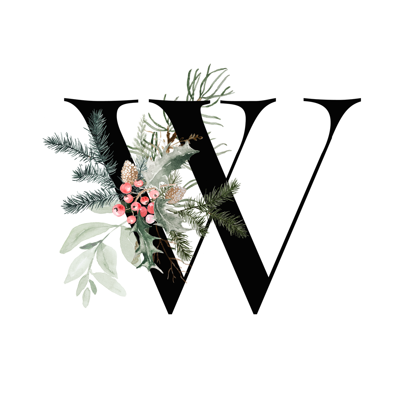 Winter Holly Initial Mug - Every Letter Available