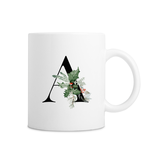 Winter Holly Initial Mug - Every Letter Available