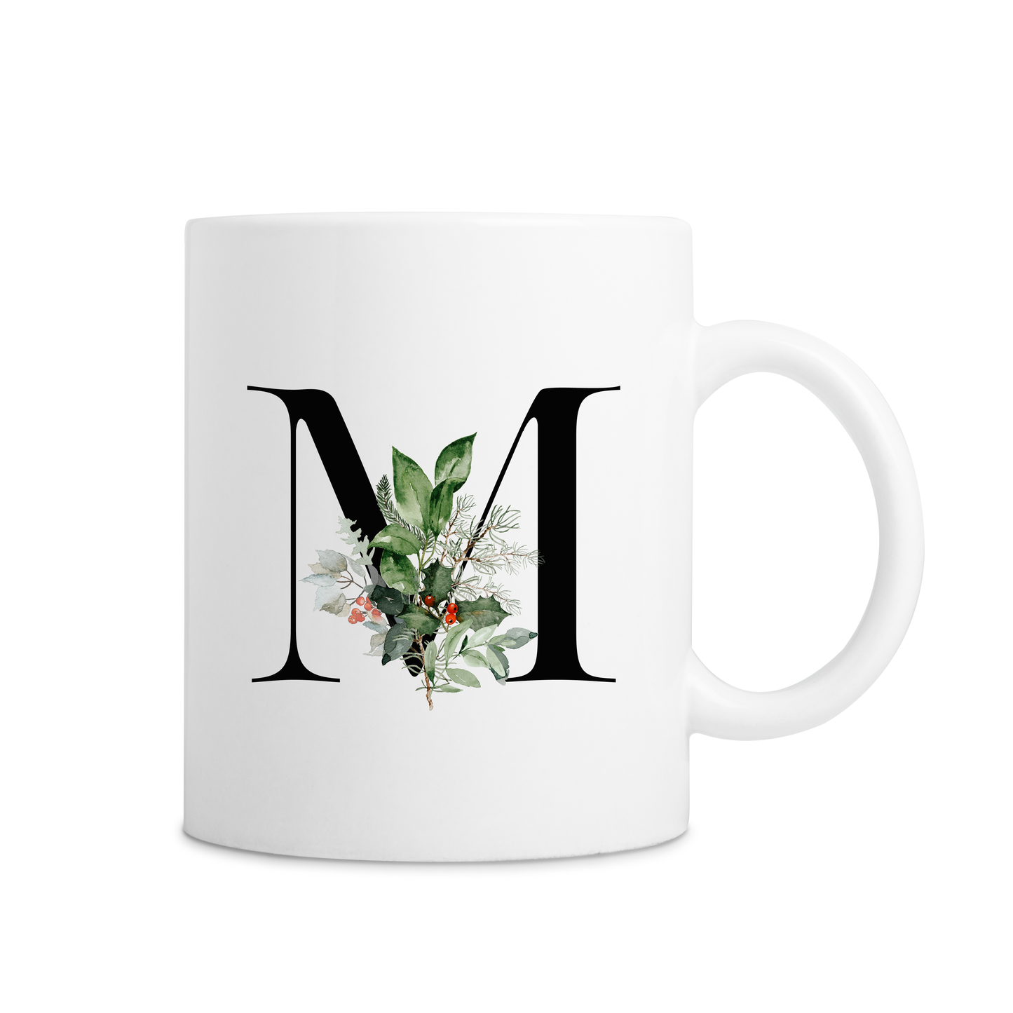 Winter Holly Initial Mug - Every Letter Available