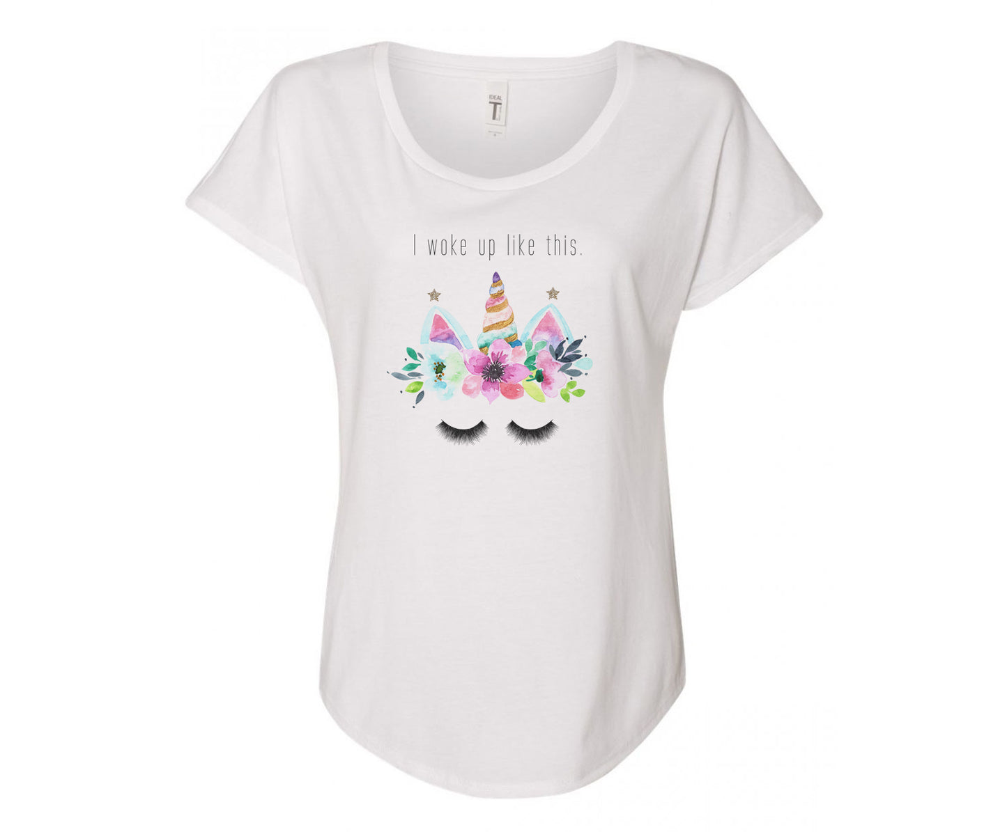 I Woke Up Like This Unicorn Ladies Tee Shirt - In Grey & White
