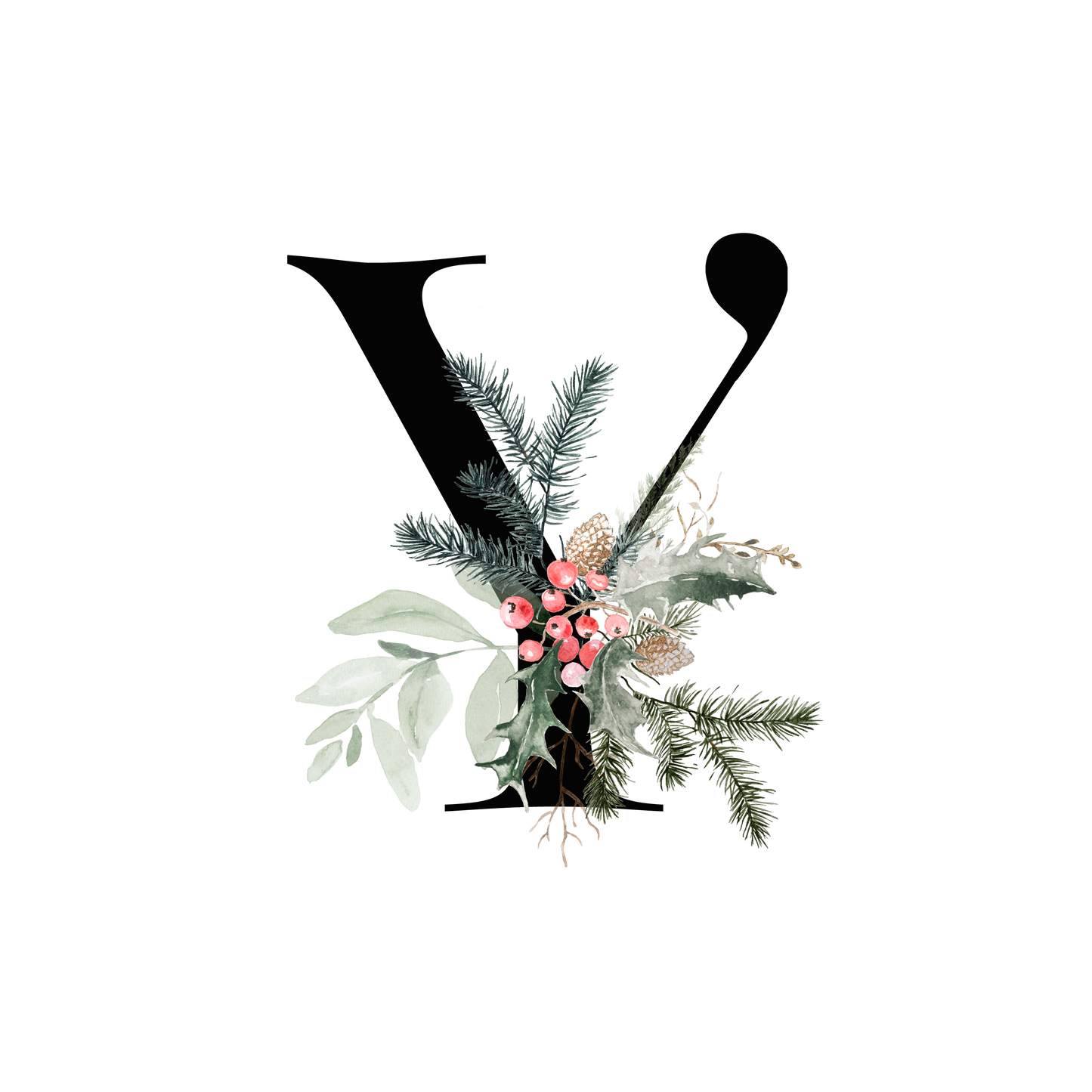 Winter Holly Initial Mug - Every Letter Available